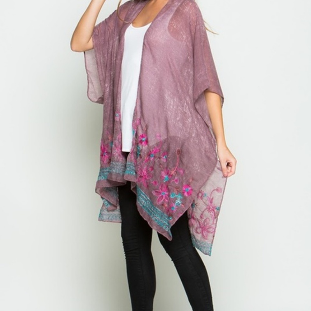 Poncho With Border floral Embroidery